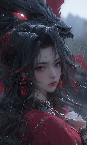 黑龙背景传统服饰动漫少女