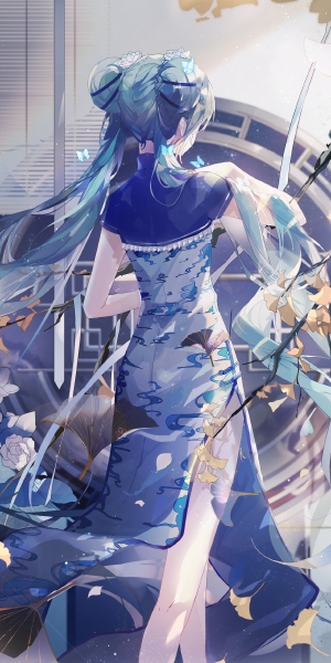 蓝韵东方旗袍美少女2K全面屏动漫壁纸