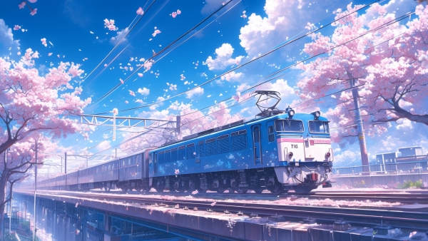 樱花列车4K电脑壁纸