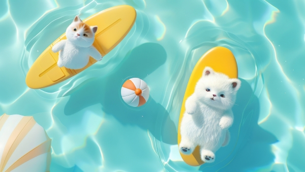 夏日猫咪冲浪4K电脑壁纸