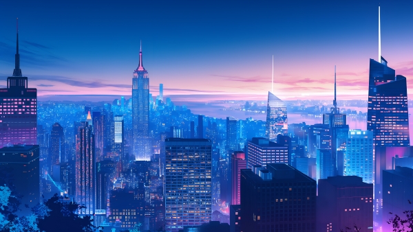 4K动漫风城市夜景电脑壁纸