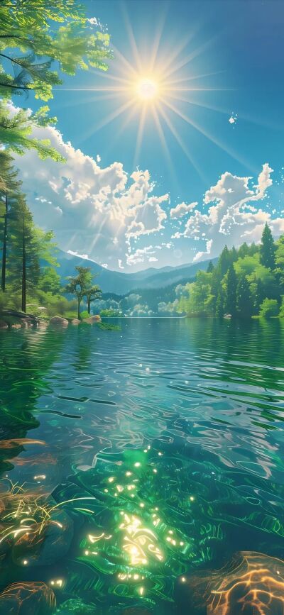 动漫湖泊2K风景手机壁纸