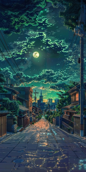 月夜下的都市街景2K手机壁纸