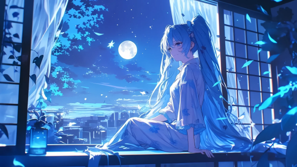 初音未来月夜幻想4K电脑壁纸