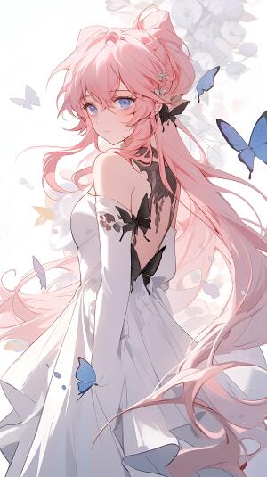 粉发蝴蝶少女2K动漫手机壁纸