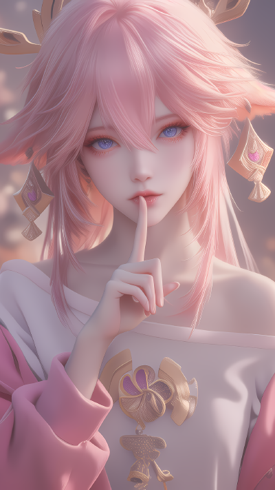 《原神》八重神子粉色优雅AI生成1080P手机壁纸