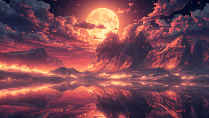 震撼红月夜景5K电脑壁纸