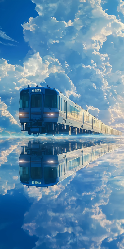 天空列车倒影唯美4K手机壁纸