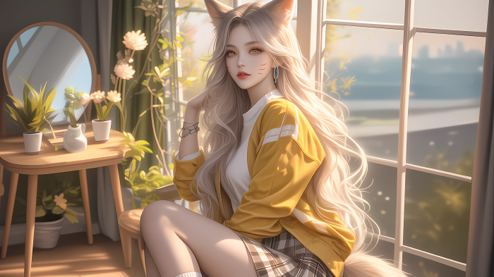 猫耳美少女AI绘画4K电脑壁纸