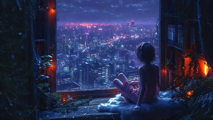 夜景人物剪影2K壁纸