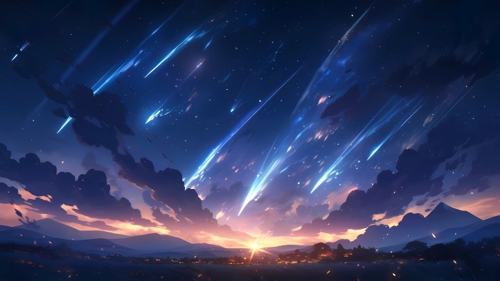 流星雨下的唯美星空 | 超高清5K动漫风景壁纸