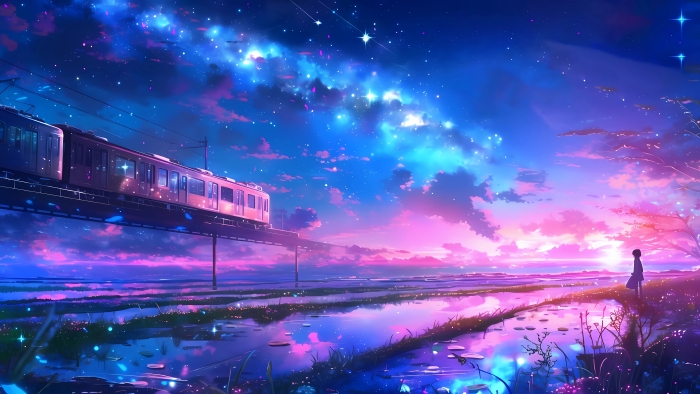 梦幻星空与列车动漫4K壁纸