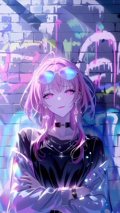 霓虹街头的朋克少女 卡芙卡竖版壁纸