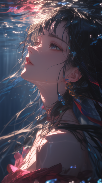 唯美水下凝望动漫少女2K手机壁纸