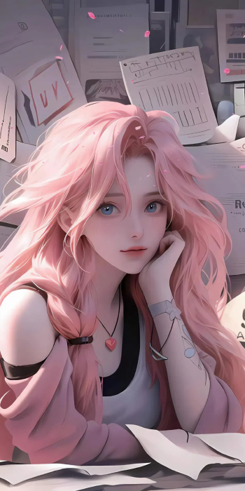 精美AI绘画粉发少女动漫2K手机壁纸