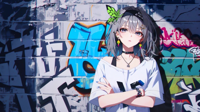 《崩坏：星穹铁道》流萤4K电脑壁纸：街头涂鸦与潮流时尚