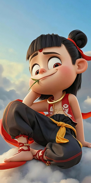 《哪吒之魔童降世》哪吒2K手机壁纸：云端俏皮与童真