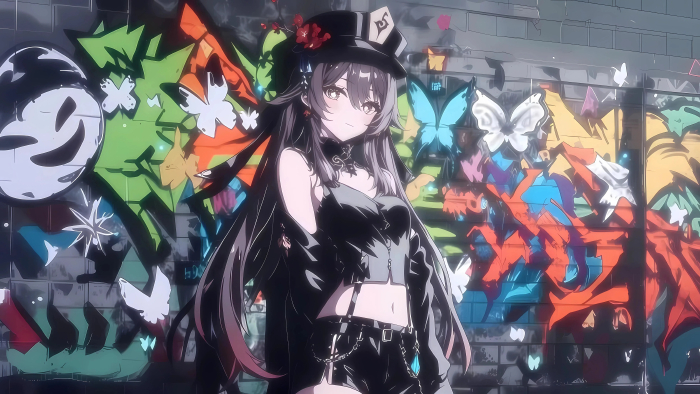 AI绘画《原神》胡桃5K电脑壁纸：涂鸦潮流与酷炫时尚