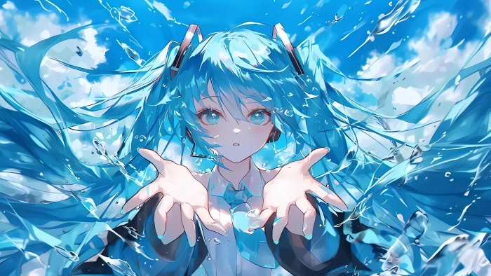 初音未来4K电脑壁纸：蓝色双马尾与清新动感
