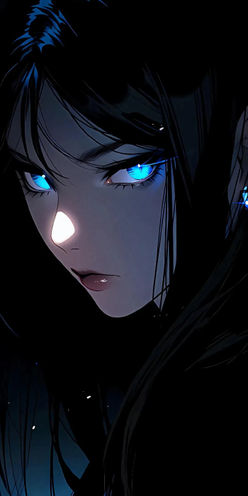 1080P动漫手机壁纸：黑发蓝眸与神秘深邃