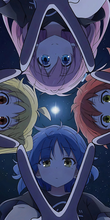 四色青春2K手机壁纸：V字手势与星空团结