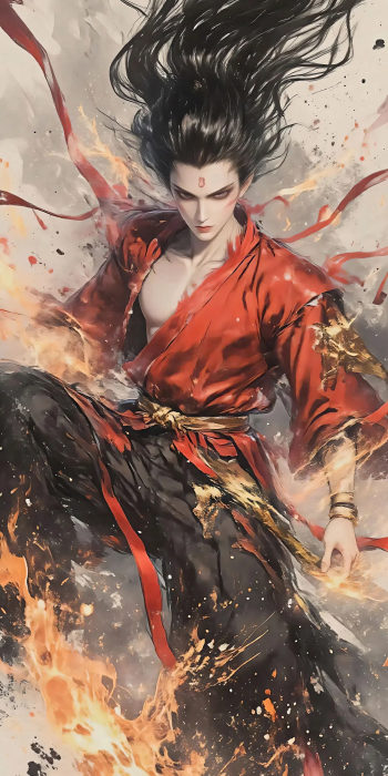 《哪吒之魔童闹海》哪吒2K手机壁纸：烈火中不羁的少年英雄