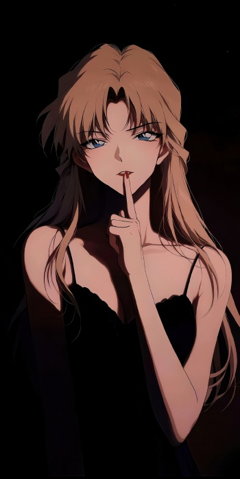 动漫神秘御姐2K手机壁纸：指尖轻嘘的冷艳诱惑