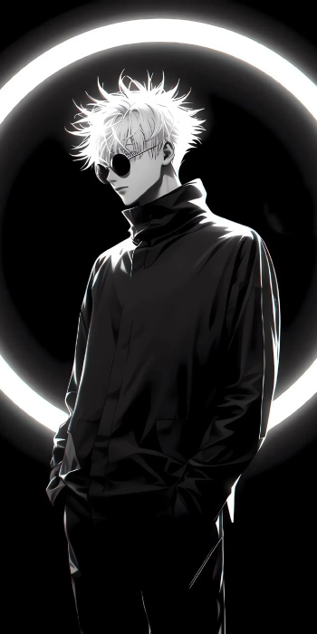 《咒术回战》五条悟2K手机壁纸：黑白光影下的最强咒术师风采