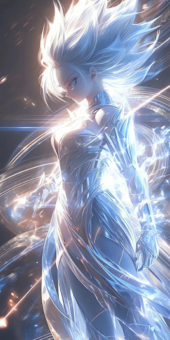 璀璨银光动漫2K手机壁纸 | 未来感女战士的炫酷魅力