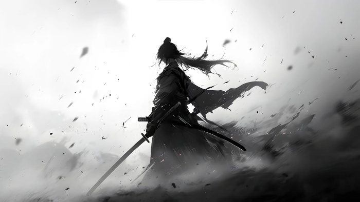 黑白武士之刃 – 4K动漫电脑壁纸