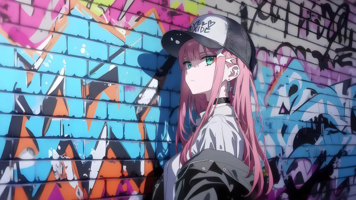 街头潮酷少女 – 涂鸦墙2K电脑壁纸