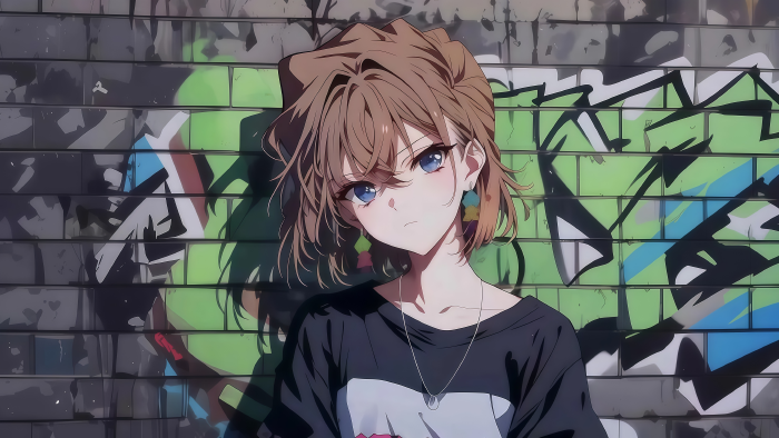 街头少女与涂鸦墙 – 潮流2K电脑壁纸