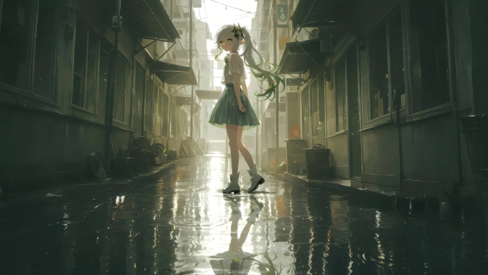 纳西妲雨巷光影-原神5K壁纸
