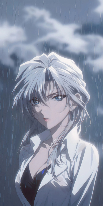 银白雨夜：冷色调动漫4K手机壁纸