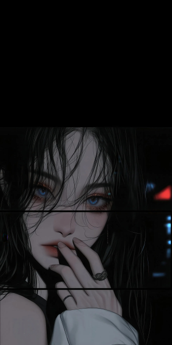 暗夜沉思：忧郁蓝眸2K动漫手机壁纸
