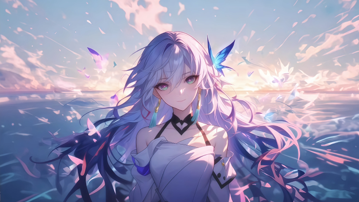 《崩坏：星穹铁道》流萤AI绘画4K壁纸 | 梦幻花瓣与星空背景