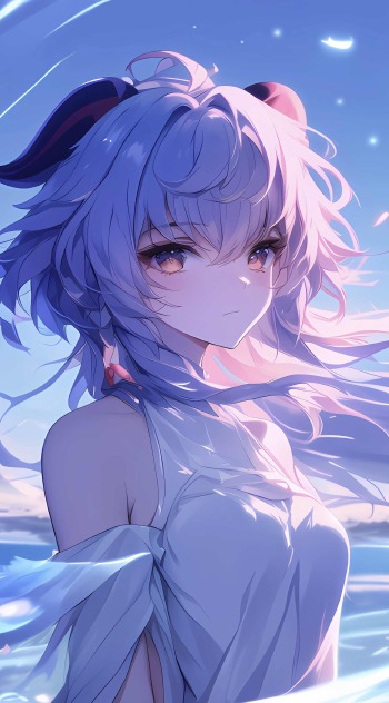 《原神》甘雨AI绘画2K手机壁纸 | 月夜花瓣梦幻场景