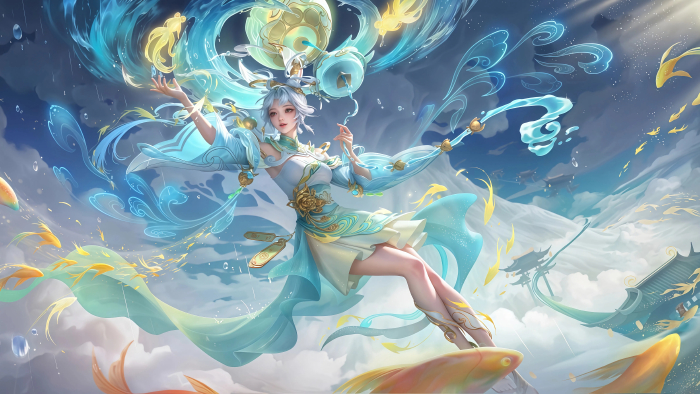《王者荣耀》公孙离水元素与金色鱼群