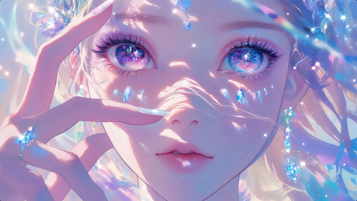 梦幻女性角色与星光斑斓背景