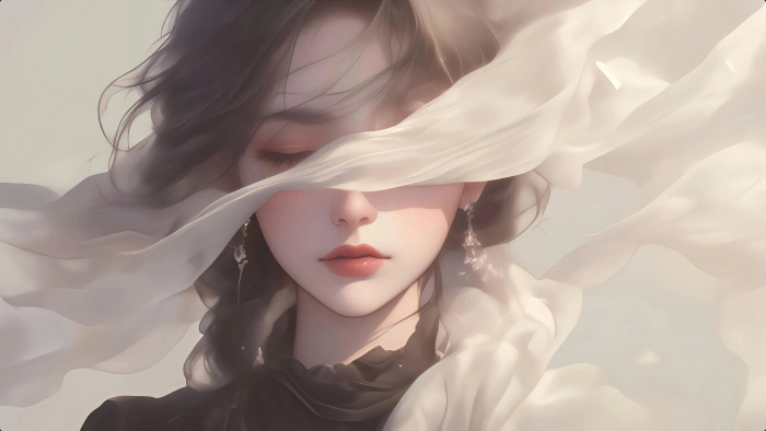 梦幻女性角色与飘动面纱