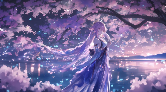 AI绘画樱花树下原神八重神子