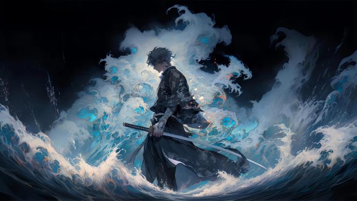 动漫少年浪涌剑影，尽显少年英气
