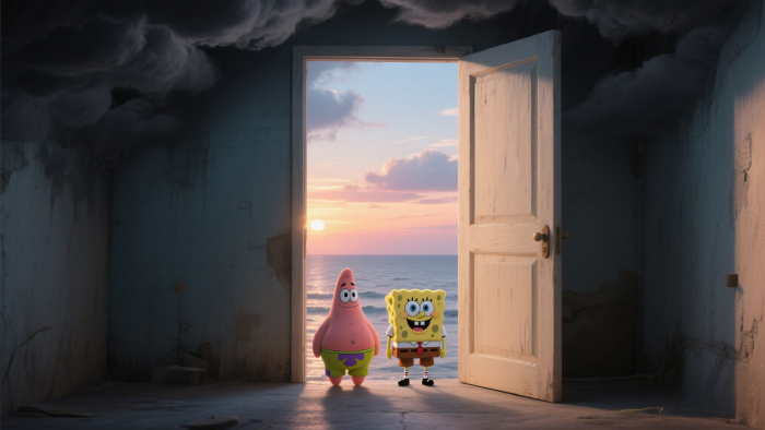 海绵宝宝 派大星与日落海洋的梦幻组合