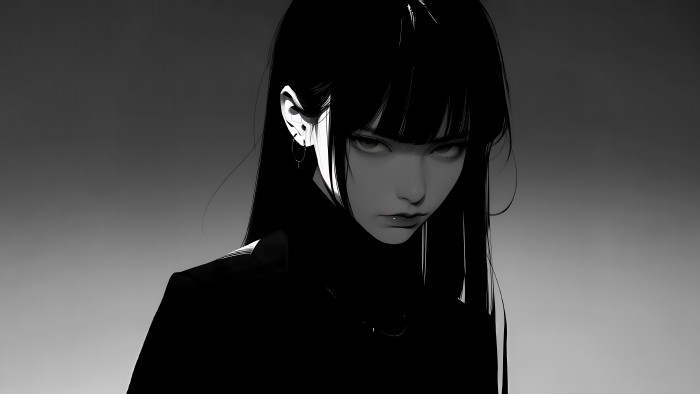 神秘黑发少女艺术风格高清桌面背景