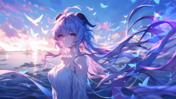 AI 妙笔勾勒：原神甘雨黄昏幻景中的温柔之约