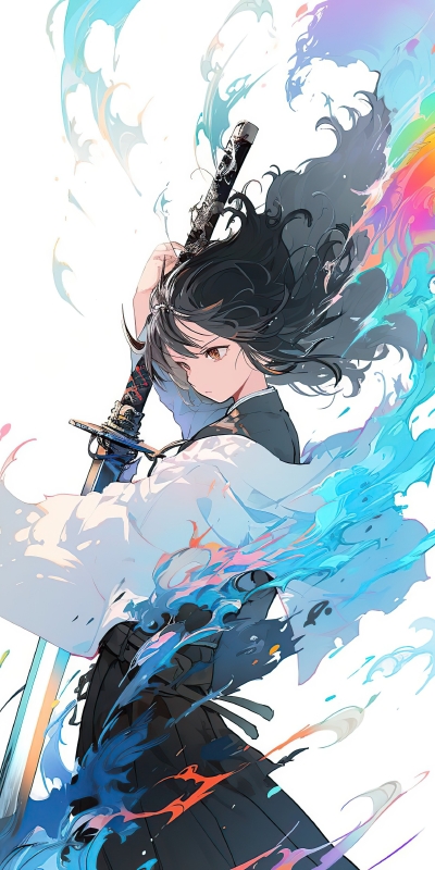动漫武士4K手机壁纸:黑发武士挥剑出击,热血与幻想交织