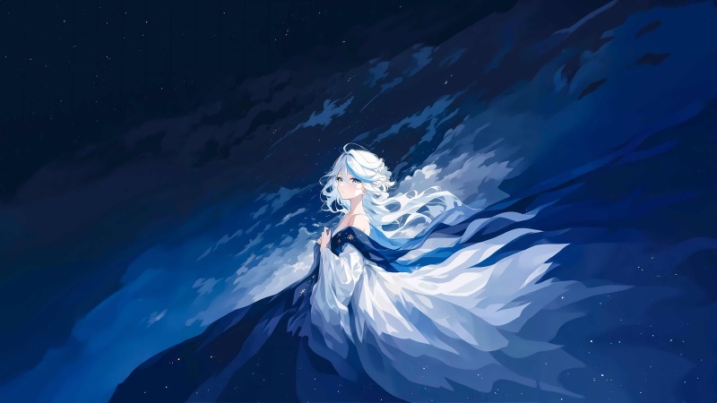 芙宁娜·《原神》梦幻夜空银发仙女 · 4K高清电脑壁纸下载