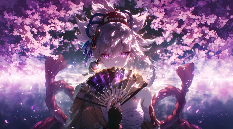 宵宫·原神4K高清电脑壁纸下载｜樱花烟火绚烂夜宴