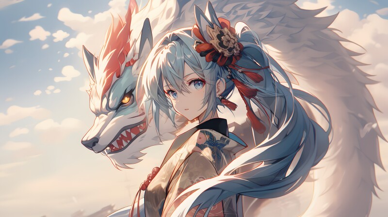 初音未来·动漫4K超清电脑壁纸下载｜动漫少女与神兽共舞