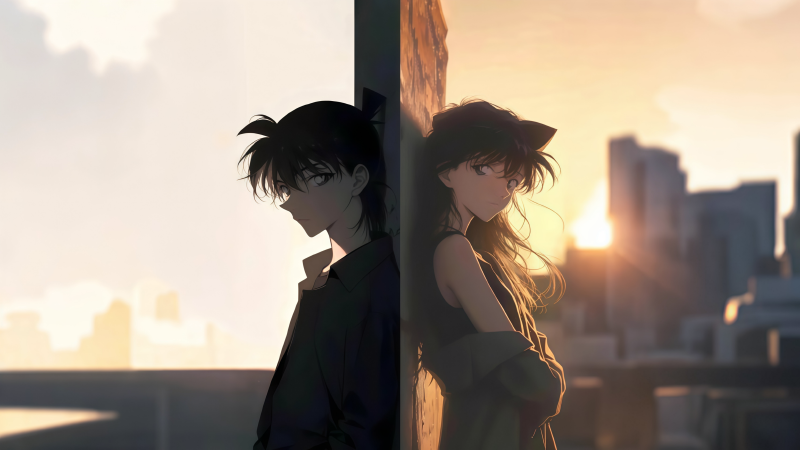 《名侦探柯南》新一×小兰4K电脑壁纸｜夕阳沉默唯美